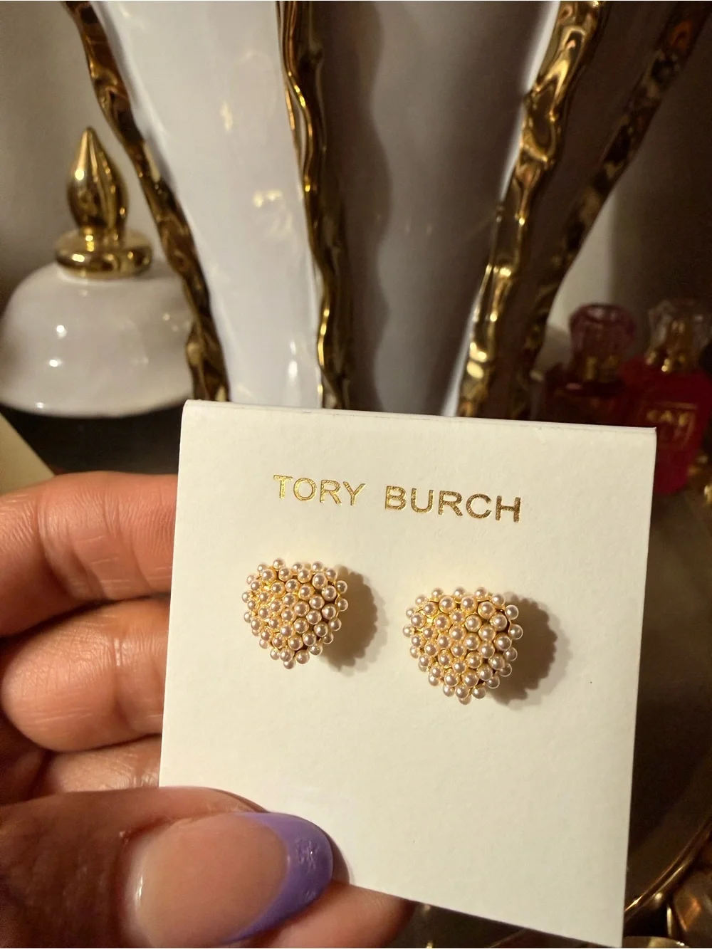 Tory Burch Pearl Cluster Heart Stud Earrings